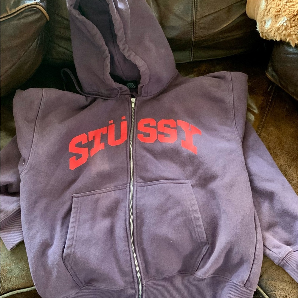 Stussy Grape Hoodie with Red block lettering Logo